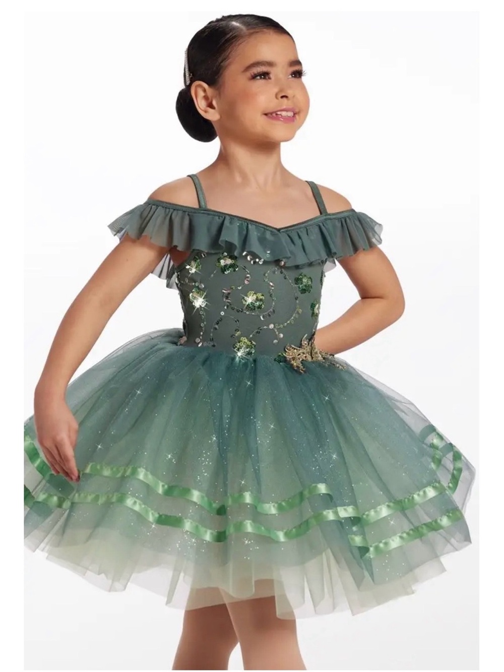 Weissman Showtime | Take a Leap Green Floral Tulle Ballet Costume Tutu, IC
